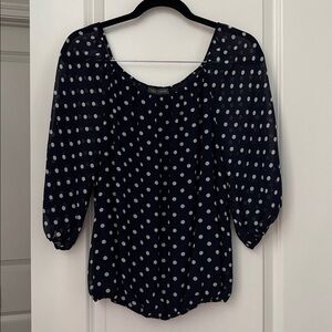 Vince Camuto Navy Polka Dot Blouse
